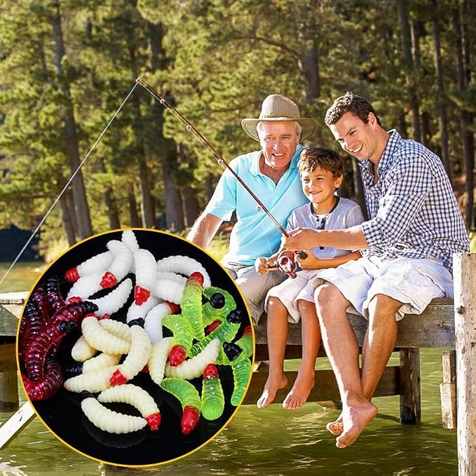 100PCS Soft Plastic Bass Fishing Worms Lures Artificial Maggot Baits Bread Worm Fishing Lure Fake Fishing Bait Realistic Maggots Bread Worm Artificial Worms Fishing Lures for Fishing and Prank Props D