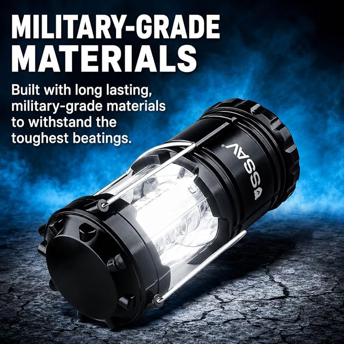 SSAV LED Camping Lantern, Emergency Lanterns for Power Outages & Hurricane Preparedness, Collapsible Portable Survival Lights for Camping, Storms & Emergencies, Batteries Included (3, Black)