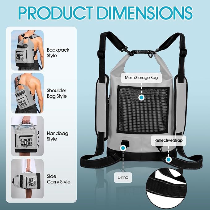 MORXPLOR Dry Bag Waterproof,5L/10L/20L/30L/40L/55L Roll Top Dry Bag Backpack with WaterProof Phone Case for Swim,Kayak