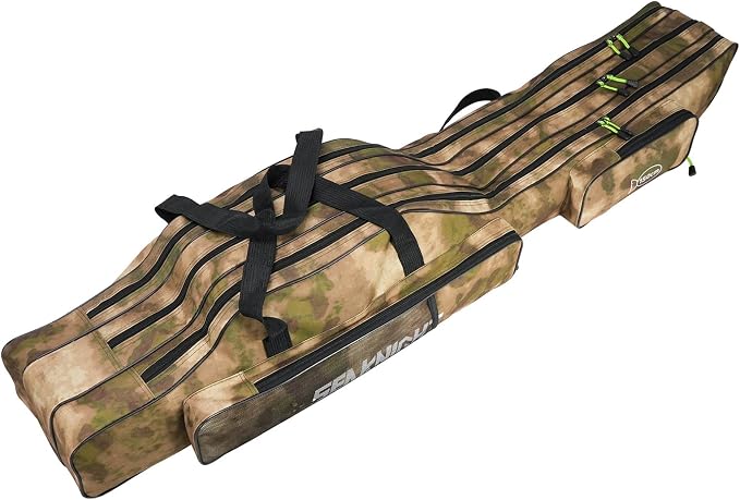 Seaknight Portable Fishing Rod Case - 2 Sizes (53.15in/59.0in) Oxford Fabric Tackle Storage Bag for Travel, Durable Rod Carrier for Freshwater & Saltwater Anglers (Yellow Camou, 150cm/ 59.0in)