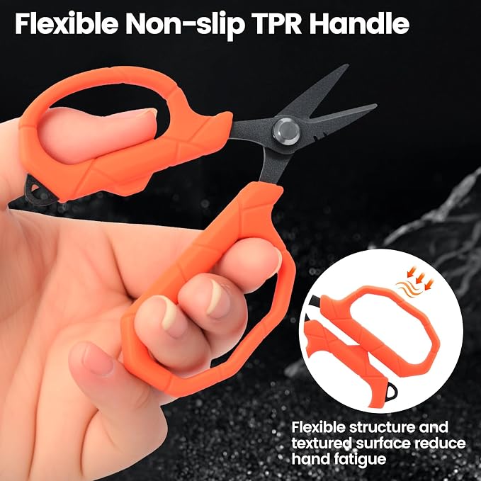 Pristis Fishing Scissors with Lanyard, Stainless Steel Blades Line Cutter with Non-slip Grip, Saltwater Durable Micro Serrated Edge Multi Tool, Small Mini Gear Kit for Braided Mono Fluorocarbon Line
