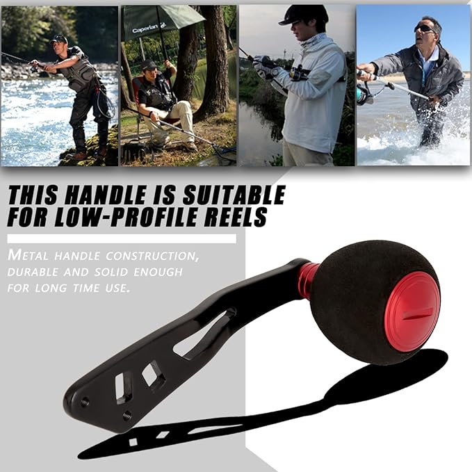 Fishing Reel Handle Single Knob Power Handle, EVA Knob Metal Handle Replacement for Baitcasting Round Reel Low Profile Reel, Red