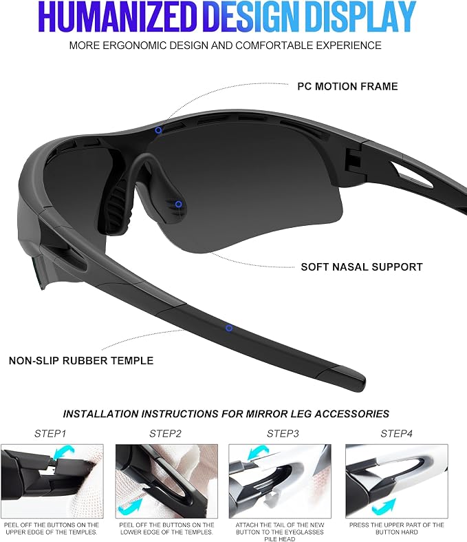 Polarized Sports Sunglasses for Men Women, UV400 One-Piece Lens Sport Shades for Baseball, Running, Cycling, Fishing