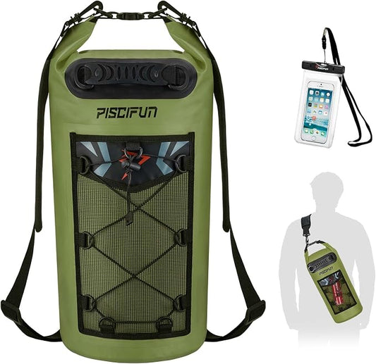Piscifun Dry Bag, Waterproof Floating Backpack 10L/20L/30L/40L with Waterproof Phone Case for Boating, Kayaking, Fishing
