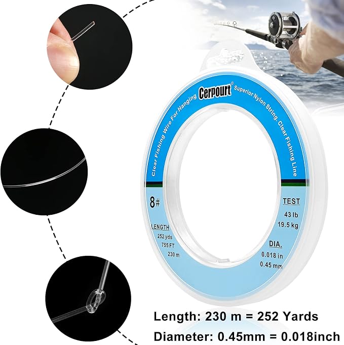 Clear Fishing Wire,755FT Monofilament Fishing Line,Clear String for Hanging,Strong Wire Invisible Nylon Thread for Hanging Balloon,Garland,Picture,Crafts,Decorations,Suitable for Beading Sewing
