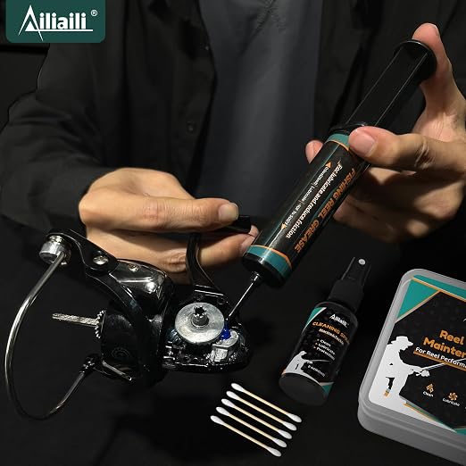 Fishing Reel Oil Kit - Reel Care Kit with 1oz Needle Oiler, 0.9oz Reel Grease, 2oz Cleaning Oil for Lubricate, Protect & Clean - Fishing Gear Maintenance Cleaning Set for Father’s Day