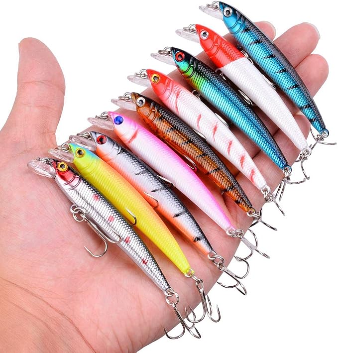 Aorace Fishing Lures Kit Mixed Including Minnow Popper Crank Baits with Hooks for Saltwater Freshwater Trout Bass Salmon Fishing