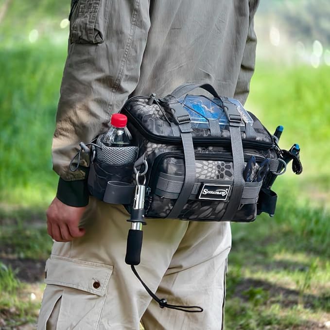 Sougayilang Fishing Tackle Bags with 3600 Tackle Tray - Fishing Tackle Storage Bags for Saltwater or Freshwater Fishing Gear - Padded Shoulder Strap - Tackle Box Bag Fishing Bag(Grey)