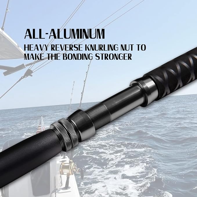 Fiblink Saltwater Fishing Trolling Rod 1-Piece Heavy Duty Roller Rod Big Game Conventional Boat Fishing Pole with Roller Guides (50-80lb/80-120lb/120-200lb)