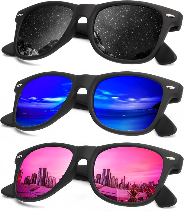 KALIYADI Polarized Sunglasses for Men and Women Matte Finish Sun glasses Color Mirror Lens UV Blocking (3 Pack)