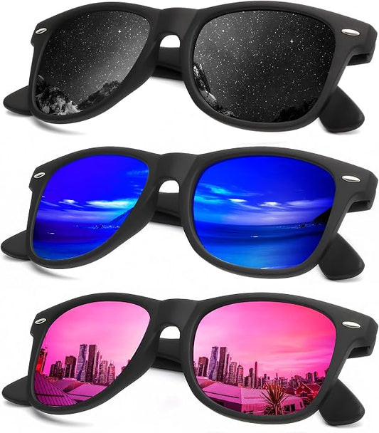 KALIYADI Polarized Sunglasses for Men and Women Matte Finish Sun glasses Color Mirror Lens UV Blocking (3 Pack)