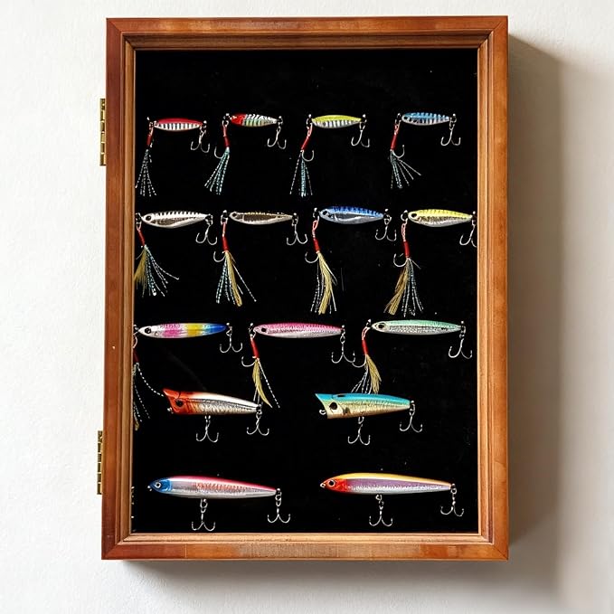 Fishing Lure Display Case Wall & Tabletop Tackle Storage Cabinet, Large Shadow Box for Bait & Lure Collection,Multi-Purpose Organizer,Fishing Gifts for Men,Home & Garage Decor