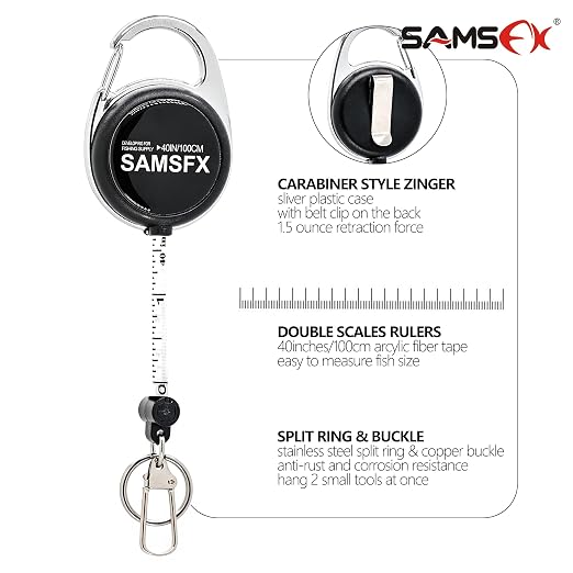 SAMSFX Tape Measure Retractor Fly Fishing Zinger Retractors Carabiner Style Clip on Back Tether Tools Badge Holder (1PC in Pack)