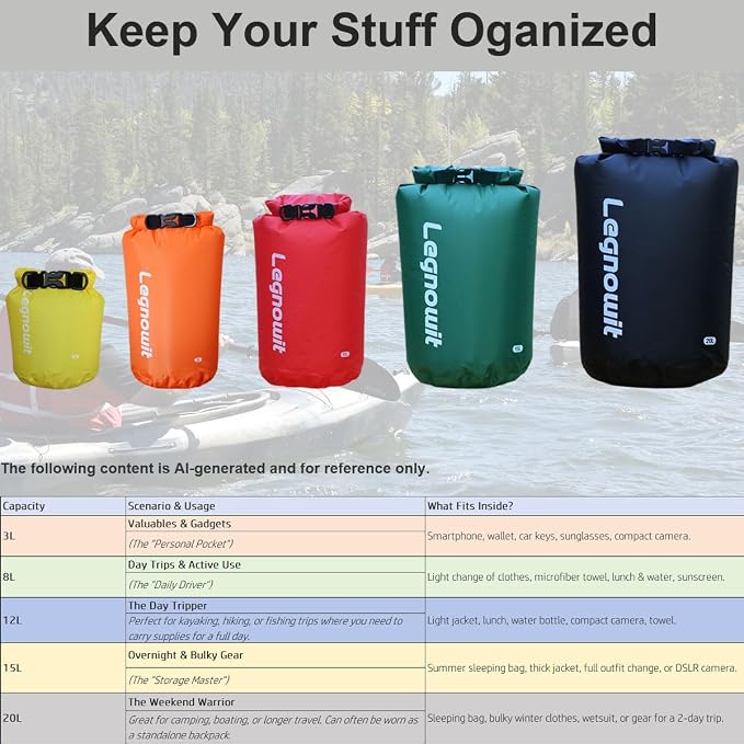 Dry Bag, 3 Pack/5 Pack Waterproof Lightweight Small & Large Dry Sacks for Outdoor Camping, Backpacking, Kayaking, Boating, Travel and More