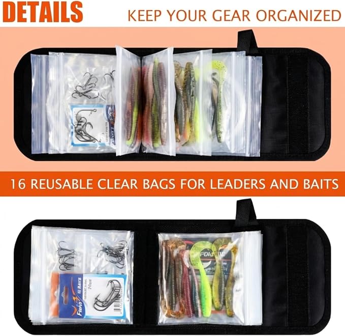 2 Pack Fishing Tackle Binder 20 Pockets Fly Fishing Leader Tippet Line Wallet Leader Organizer Case Lure Storage Bag for Pre-tied Rigs, Leaders, Soft Baits and Lines(Orange)