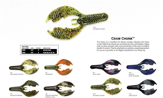 YUM Craw Chunk Soft Plastic Bait Bass Fishing Lure