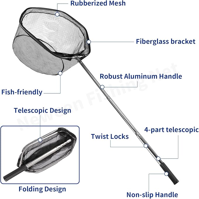 Neween Fishing Net, Foldable Collapsible Telescopic Fish Landing Net, Durable Nylon Material Mesh Landing Net for Easy Catching or Releasing for Trout