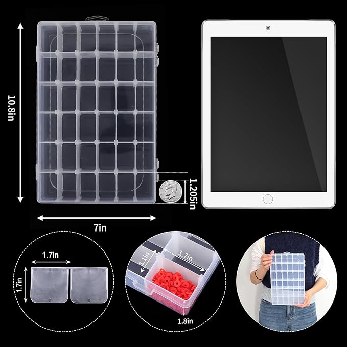 2 Pack Clear Bead Organizer Tackle Box with Adjustable Dividers for Jewelry Art Craft Containers 36 Grids Compartment with 5 Sheets Label Stickers