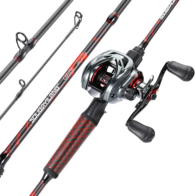 Sougayilang Fishing Rod and Reel Combo, Baitcasting Combo, Baitcaster Reel with 2-Piece Durable Carbon Fiber Casting Rod for Freshwater