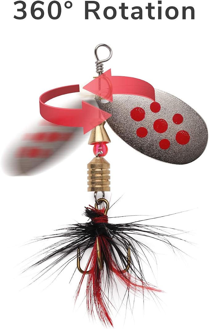 10pcs Fishing Lure Spinnerbait, Bass Trout Salmon Hard Metal Spinner Baits Kit with Tackle Boxes