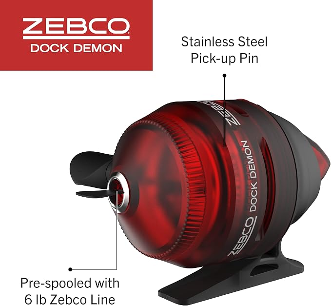 Zebco Dock Demon Spinning Reel or Spincast Reel and Fishing Rod Combo, 30-Inch Durable Fiberglass Rod, QuickSet Anti-Reverse Fishing Reel