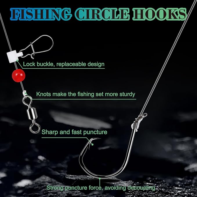 Fish Finder Rigs - 6 Pack (Size 6/0 or 8/0) with 33LB Fluorocarbon Leader - Pre-Assembled Surf Fishing Rigs with High-Carbon Steel Hooks & Oversized Float for Saltwater Ocean Fishing
