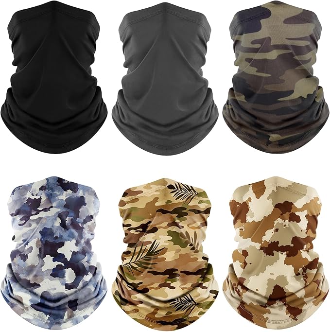 Fuinloth Neck Gaiter, 6 Pack Cooling UV Protection Bandana Face Mask Gator Scarf for Men Women