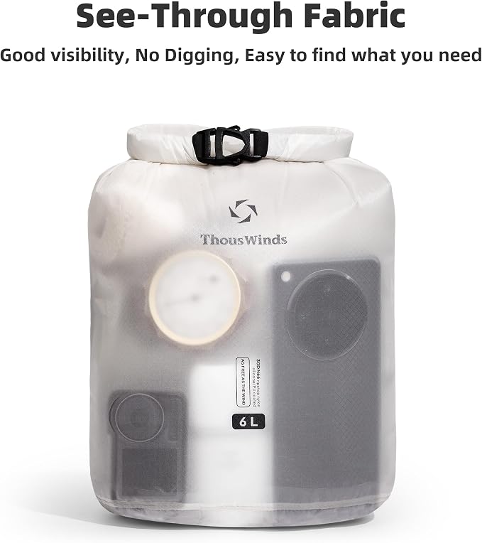 Thous Winds Dry Bag, 6L Ultralight Waterproof Dry Storage, Roll Top Lightweight Dry Sack for Kayaking, Boating, Swimming, Camping, Beach, Travel