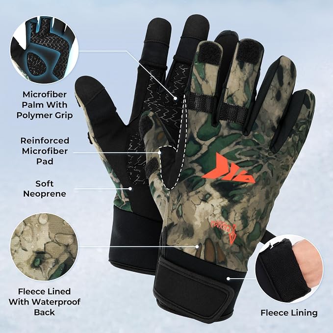 KastKing Mountain Mist Cold Winter Weather Fishing Gloves for Men and Women - Ideal for Ice Fishing, Photography, or Hunting
