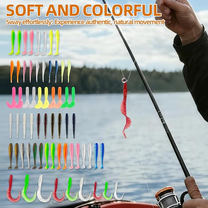 Soft Fishing Lures Kit Paddle Tail Swimbaits Plastic Worms Set Mixed Color Minnow Jerkbait Bass Lure Baitsfor Trout,Walleye,Crappie