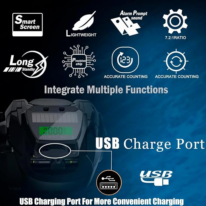Digital Baitcasting Fishing Reel with LCD Display,8 oz Ultralight Electric Baitcaster Reel, 22-35 Lb Max Drag,6.3:1/7.2:1 Gear Ratio,Left/Right Handed,Compact Design for Freshwater & Saltwater