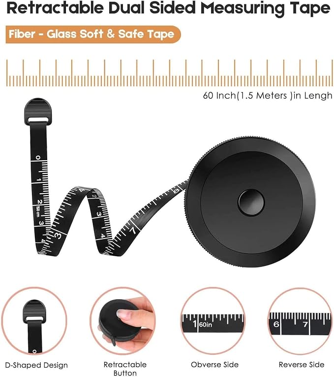 2 Pack Tape Measure Measuring Tape Tool for Body Fabric Sewing Tailor Cloth Knitting Vinyl Home Craft Measurements, 60-Inch Soft White & Retractable Double Scales Rulers for Body Weight Loss