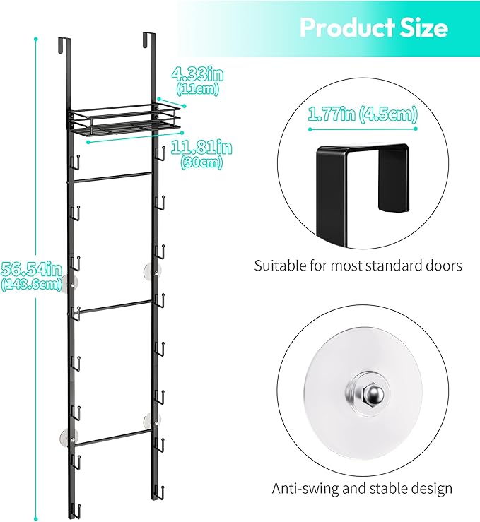 HapiRm Over The Door Purse Organizer - Wall Mounted Purse Rack with 16 Hooks and Metal Basket, Hanging Handbag Organizer Holds up to 16 Bags, Bag Rack Can Use As 1/2 Part, for Door, Closet (Black)