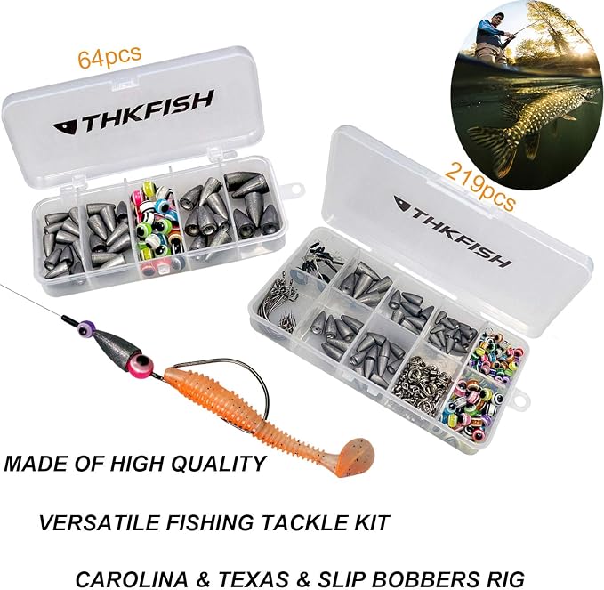 THKFISH Fishing Weights Sinkers Fishing Beads Bullet Sinkers Carolina Rig Texas Rig Kit Fishing Accessories Kit 64pcs/219pcs
