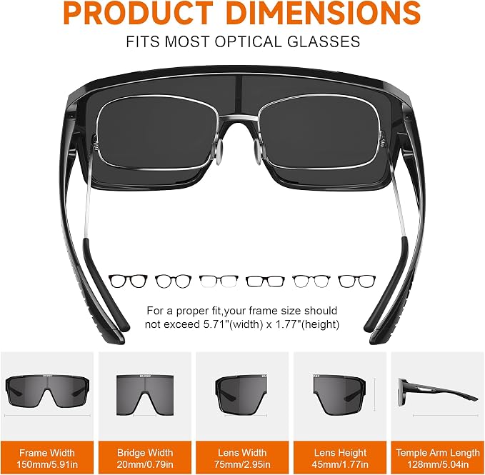 suoso Sports Polarized Fit Over Glasses: Men and Women UV400 Protection SunGlasses for Driving Fishing