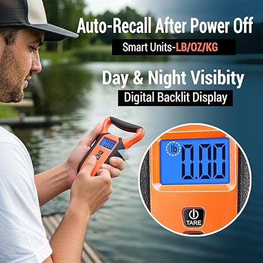 Fish Scale Digital Waterproof Floating with Carry Case Fishing Weighing Scale with Lip Gripper, Backlit LCD Display,110lb Capacity Memory Storage & Summation -Fishing Gifts for Men