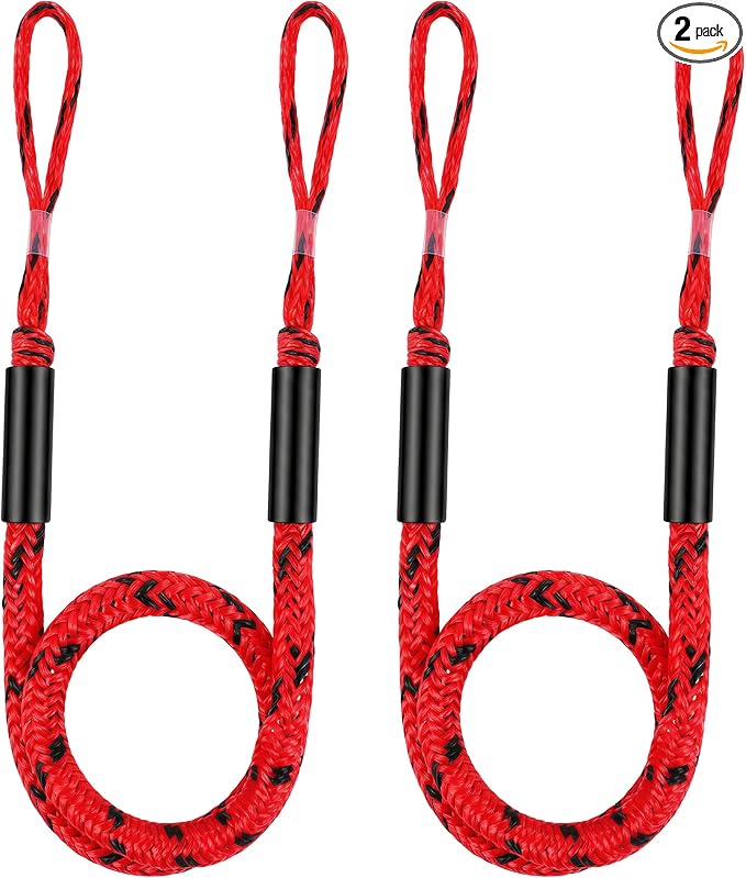 Boat Bungee Dock Lines, Scratch-Free Loop Ends Mooring Rope, Shock Absorbing Pontoon Tie Down Accessories Compatible with Models for Jet Ski（5ft-2 Pack-Red&Black Dots）