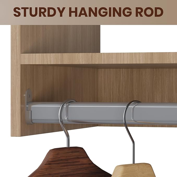 ROOMTEC Modular Closet System, 78" Closet Organizer with Hanging Rods, Wall-Mounted Wooden Tower for Walk-In Closets, Wardrobe Storage Kit, Wood