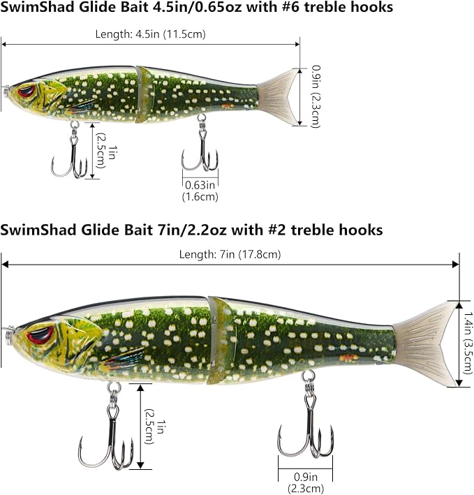 Bassdash SwimShad Glide Baits Jointed Swimbait Bass Pike Salmon Trout Muskie Fishing Lure,3-Pack