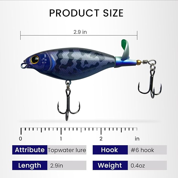 Pristis 3 pcs Topwater Fishing Plopper Lures, Floating Popper Bait Set with Chemically Sharpened Hooks for Saltwater Freshwater, Top Water Plopping Swimbait Teaser for Bass Tuna Perch Pike Crappie