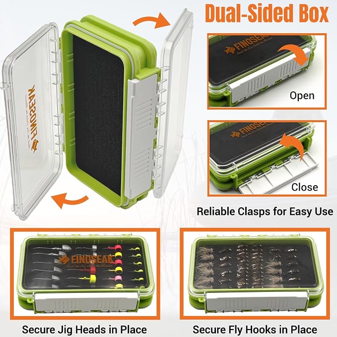 Sturdy Dual Sided Small Tackle Box Organizer, Waterproof Sealed Clear Fishing Tackle Box Tray Storage Case with Slit Foam for Jig Heads-Flies-Spoons-Rigs and Lures (FN0802)