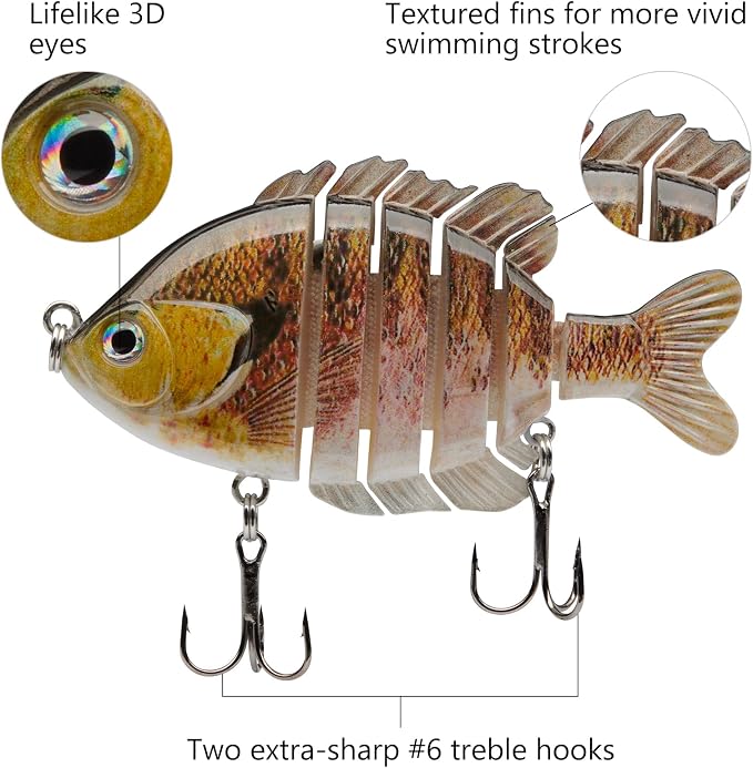 BASSDASH SwimPanfish Multi Jointed Panfish Bluegill Swimbaits Hard Topwater Bass Lures Fishing Lure Crank Saltwater 3.5in/0.85oz