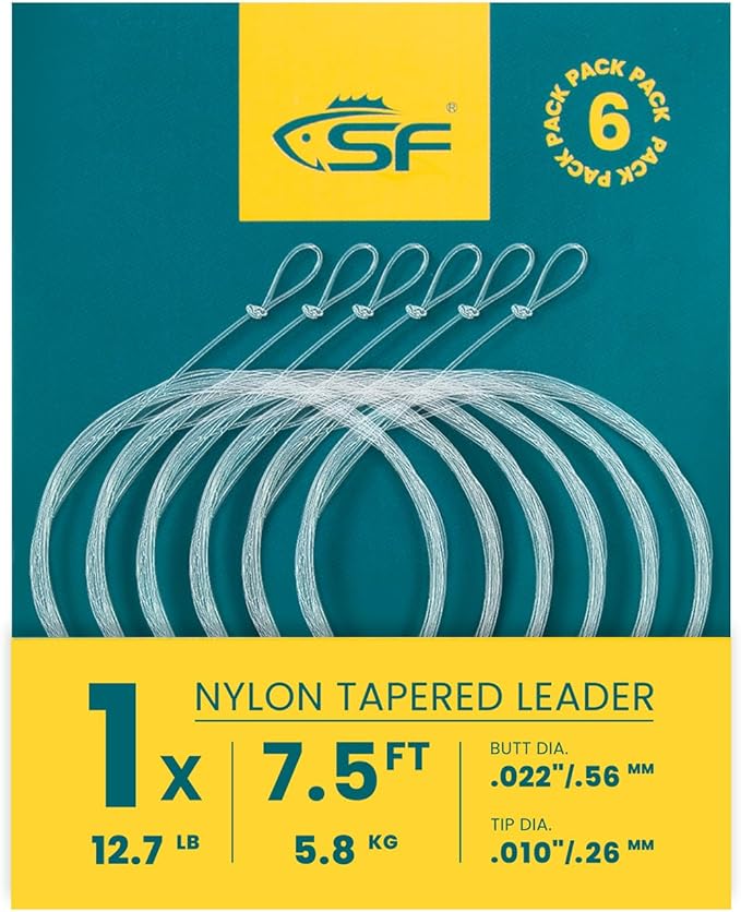 SF Pre-Tied Loop Fly Fishing Tapered Leader Nylon Clear Trout Freshwater Saltwater Bonefish Permit Bass Salmon Steelhead 7.5FT 9FT 10FT 12FT 15FT 0X 1X 2X 3X 4X 5X 6X 7X
