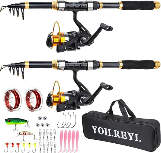 Yoilrey Fishing Rod and Reel Combo – 5.9ft Telescopic Fishing Pole Starter Kit with Spinning Reel, Fishing Line, Lure Box & Tackle Bag for Travel