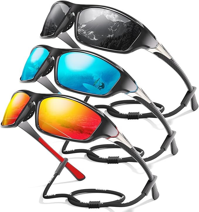 3 Pack Polarized Sports Sunglasses for Men, Mens Sunglasses Wrap Around UV Protection for Cycling Fishing Driving