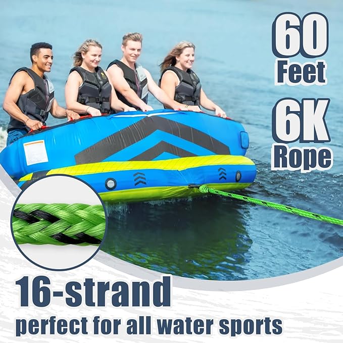 Boat Tow Rope 60ft 3-6K, Floating Ropes for Towable Tubes Accessories