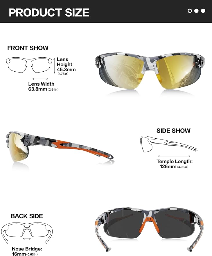 BIRCEN Mens Polarized Sunglasses for Sports: TR90 Lightweight Sun Glasses Wrap Around Shades for Fishing Driving Cycling