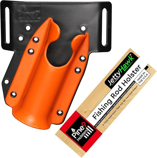 JettyHawk Fishing Rod Hip Holster, Hands-Free Quick-Draw Holder, Fits 1.5-2" Pole, for Spinning, Baitcaster, Centerpin & Surf Rods, Wading & MOLLE Belts