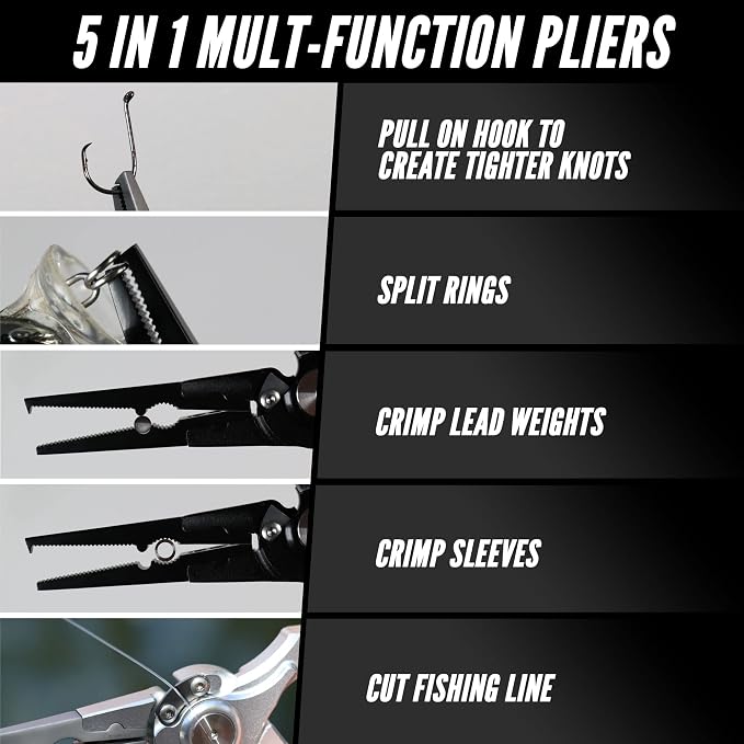 Beyond Fishing Pro Aluminum Series 8 Inch Multifunction Fishing Pliers, Saltwater Resistant Fishing Gear, Tungsten Carbide Cutters, Corrosion Resistant Teflon Coating with Sheath
