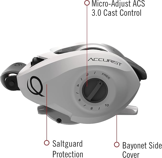 Quantum Accurist Baitcast Fishing Reel, Size 100 Reel, Oversized Non-Slip Handle Knobs and Continuous Anti-Reverse Clutch, One-Piece Aluminum Frame